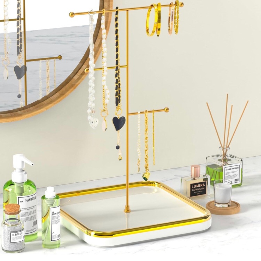 Gold Jewelry Holder with Ceramic Base